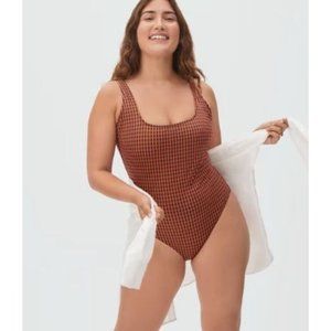 Everlane The Square-Neck One-Piece Swimsuit Honey Gingham Size M NWT